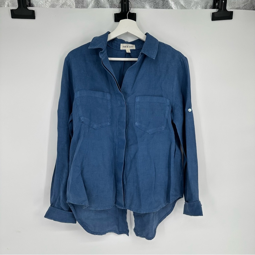 Cloth & Stone Blue 100% Linen Button Down Top Small